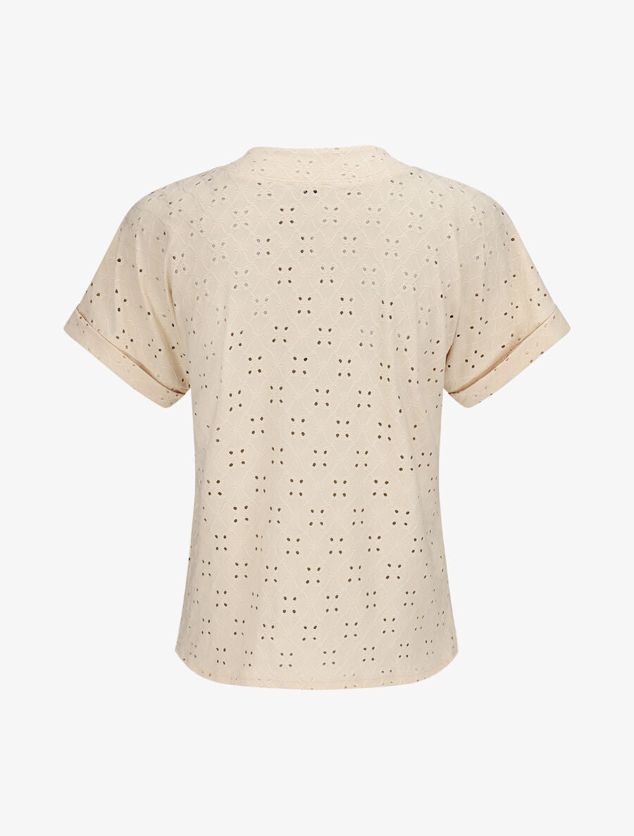 Top uni ajouré à manches courtes - Beige - 2