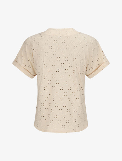 Top uni ajouré à manches courtes - Beige - 2