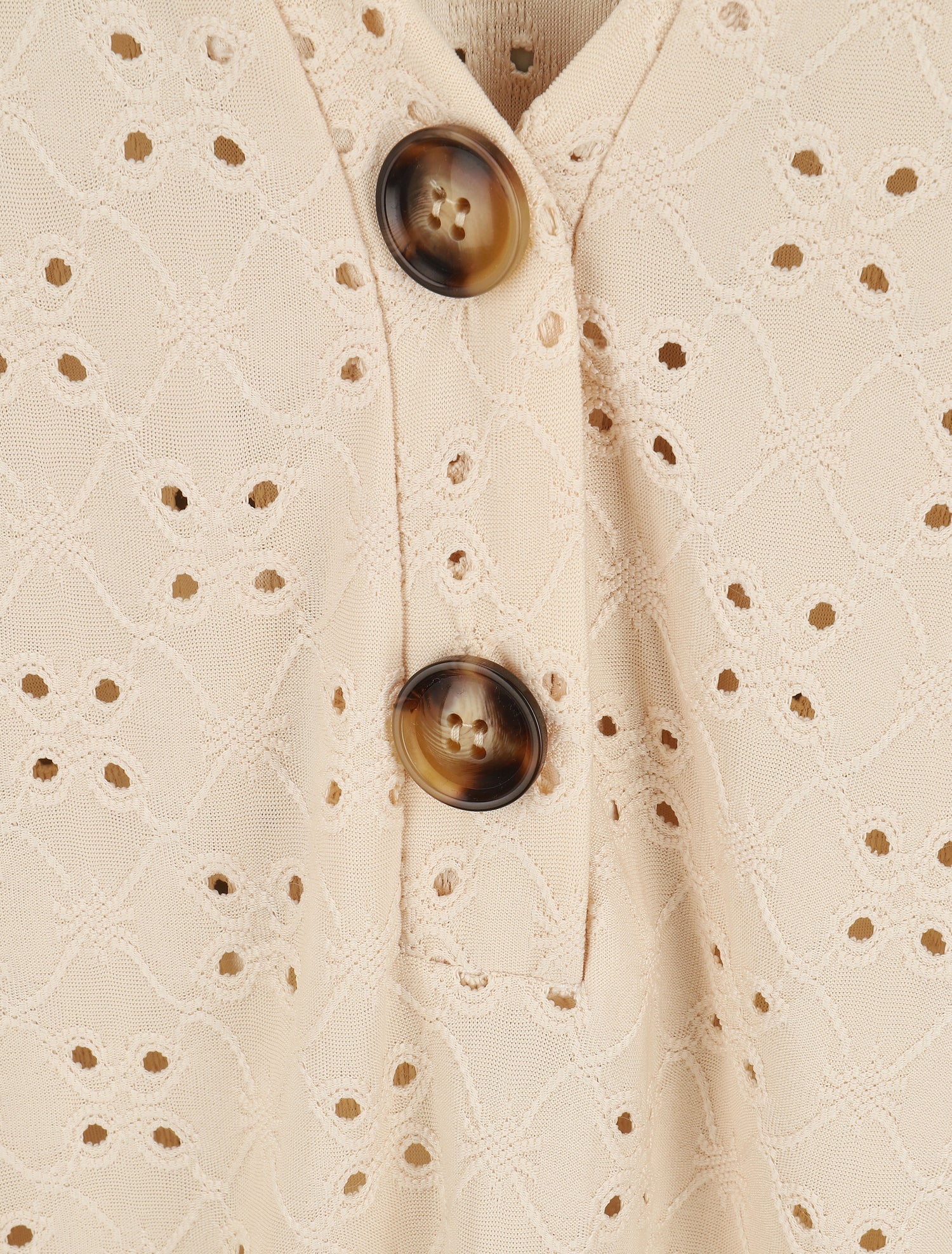 Top uni ajouré à manches courtes - Beige - 3
