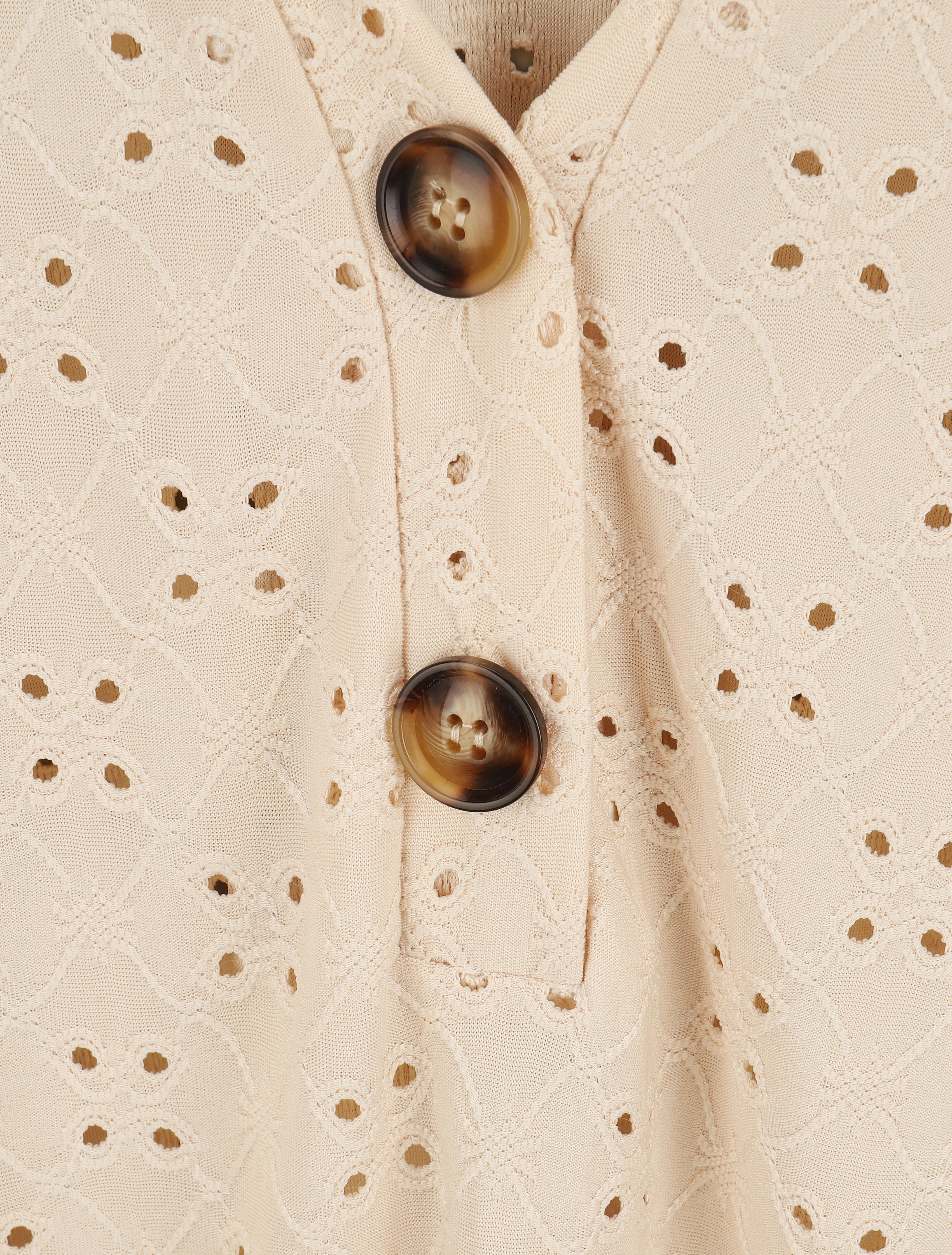 Top uni ajouré à manches courtes - Beige - 3