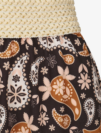 Jupe longue élastiquée imprimé foulard - Noir/camel - 3
