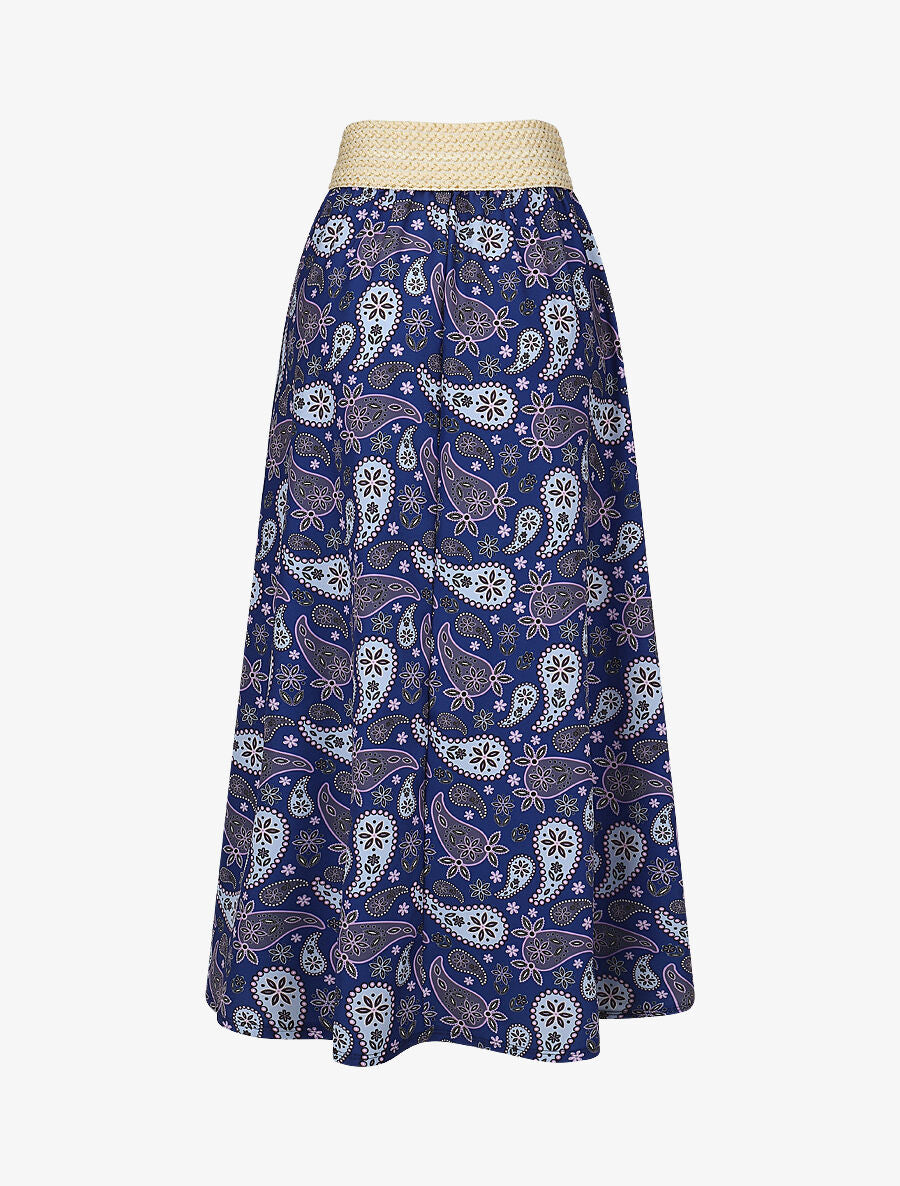 Jupe longue élastiquée imprimé foulard - Bleu roi - 2