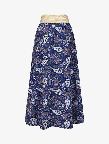 Jupe longue élastiquée imprimé foulard - Bleu roi - 2