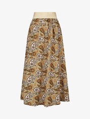 Jupe longue élastiquée imprimé foulard - Kaki - 1