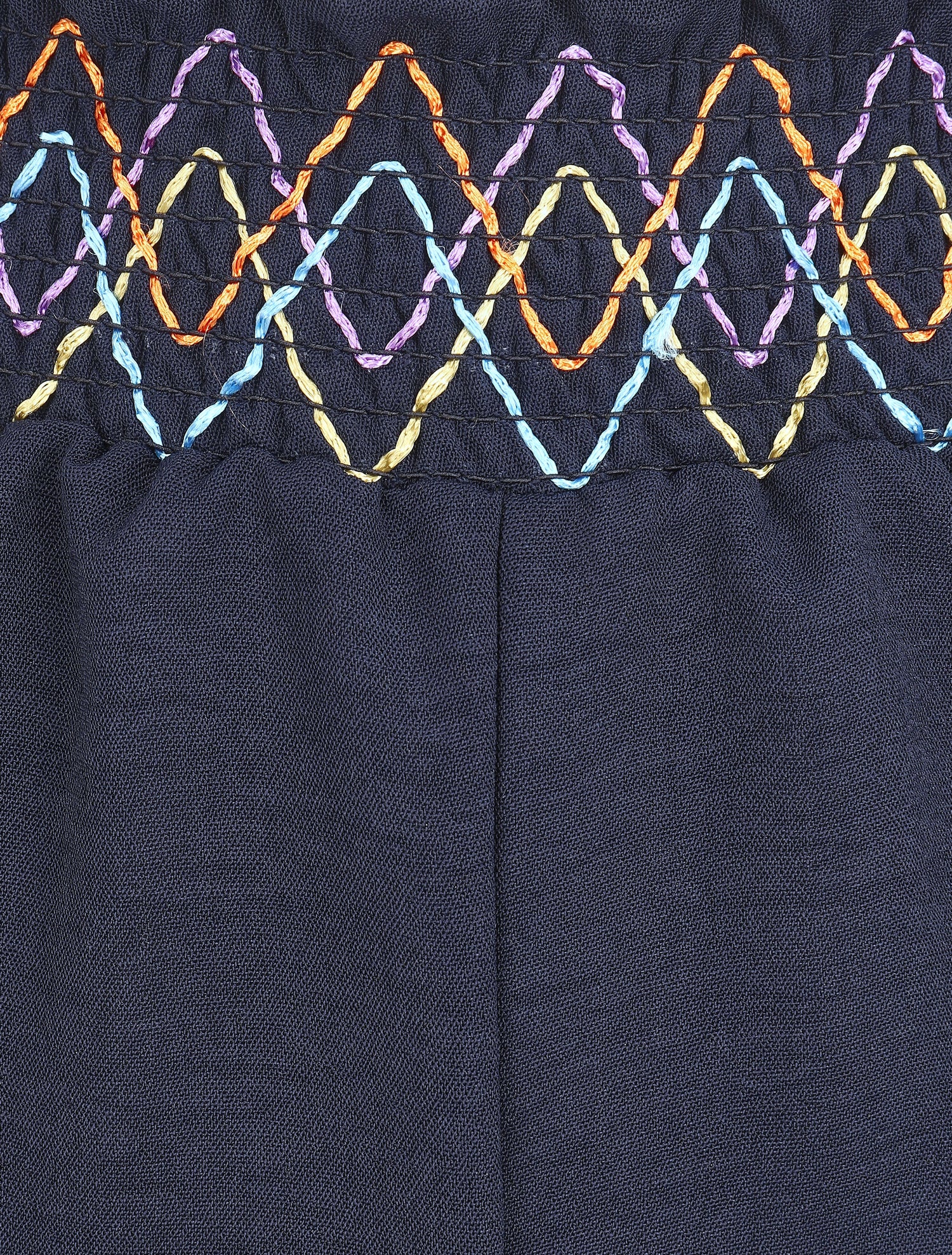 Short élastiqué uni à revers - Marine - 3