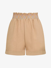 Short élastiqué uni à revers - Camel - 4