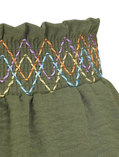 Short élastiqué uni à revers - Kaki - 3