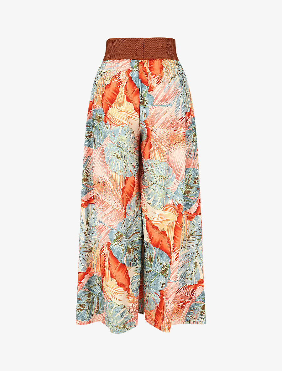 Pantalon imprimé tropical à taille haute - Rouge - 2