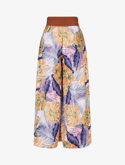 Pantalon imprimé tropical à taille haute - Indigo - 2