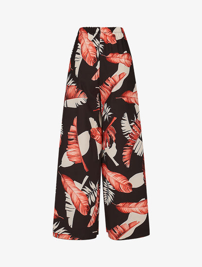 Pantalon à pans à nouer imprimé feuilles - Rouge/noir - 2