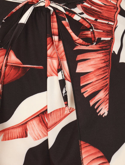 Pantalon à pans à nouer imprimé feuilles - Rouge/noir - 3