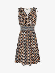 Robe à taille élastiquée imprimé rétro - Noir - 4