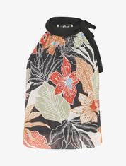 Top fleuri en voile sans manches - Noir - 1