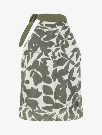 Top floral en voile sans manches - Kaki - 2