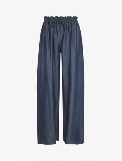 Pantalon ample taille haute élastiquée - Bleu denim - 4