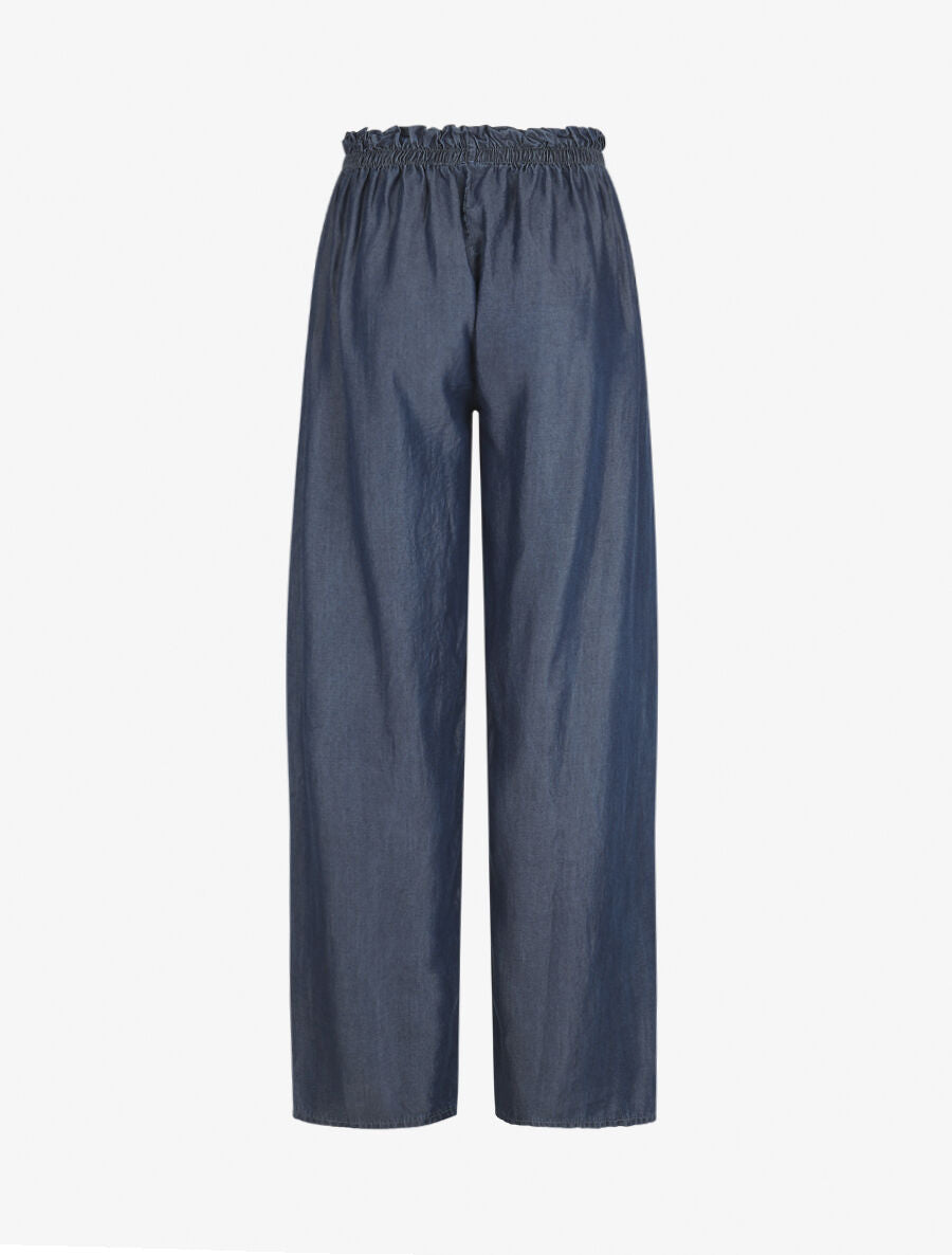 Pantalon ample taille haute élastiquée - Bleu denim - 2