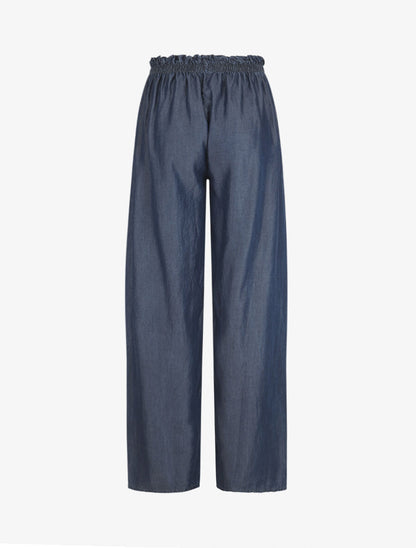 Pantalon ample taille haute élastiquée - Bleu denim - 2