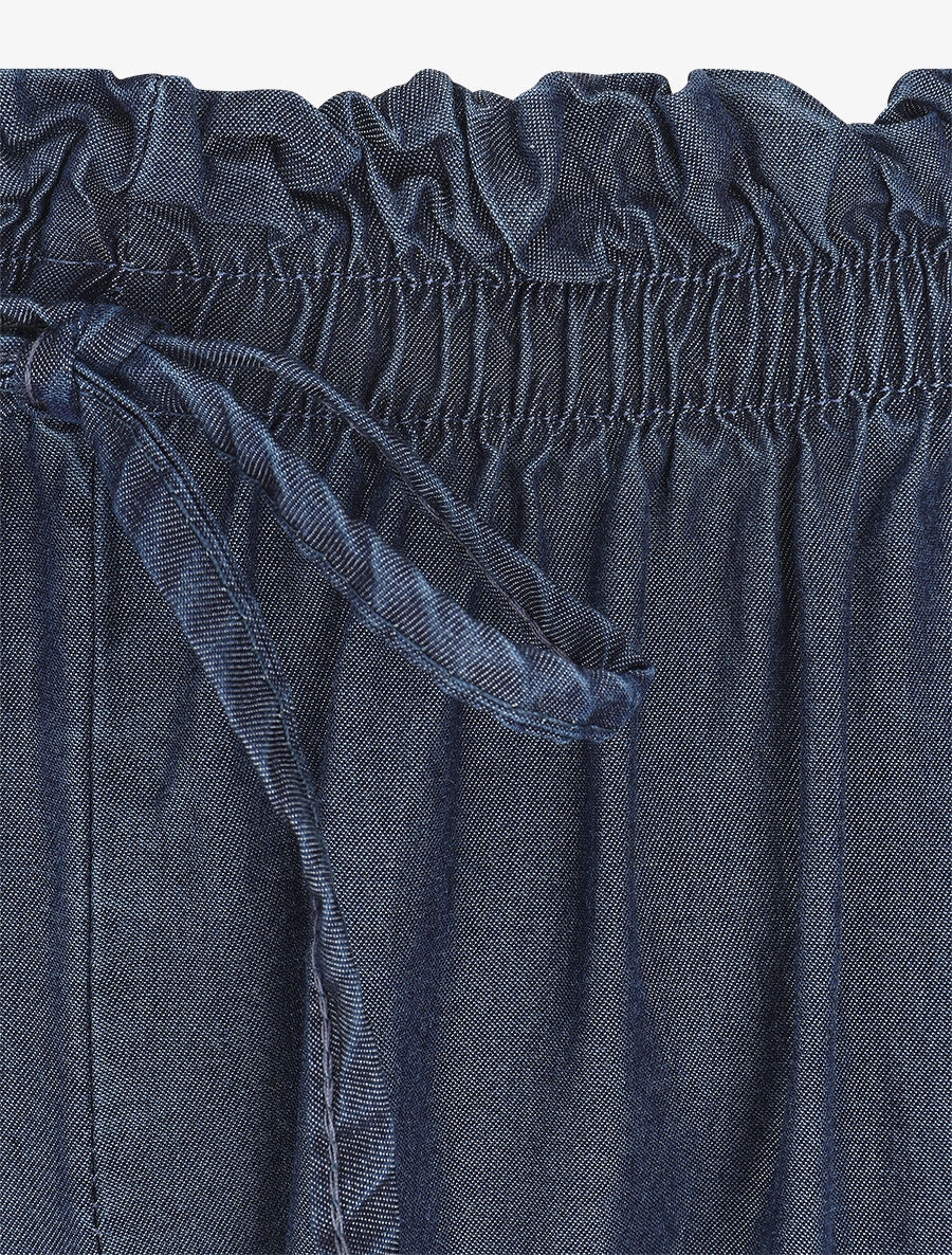 Pantalon ample taille haute élastiquée - Bleu denim - 3