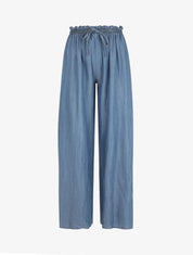 Pantalon ample taille haute élastiquée - Bleu clair - 4