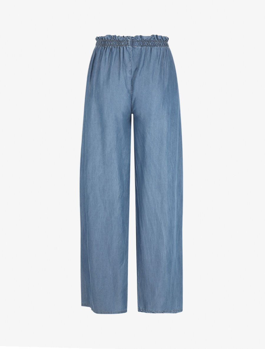 Pantalon ample taille haute élastiquée - Bleu clair - 2