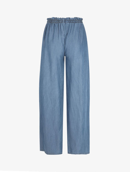 Pantalon ample taille haute élastiquée - Bleu clair - 2