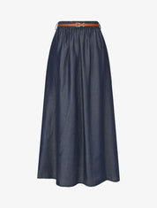 Jupe longue fluide en denim - Bleu foncé - 1
