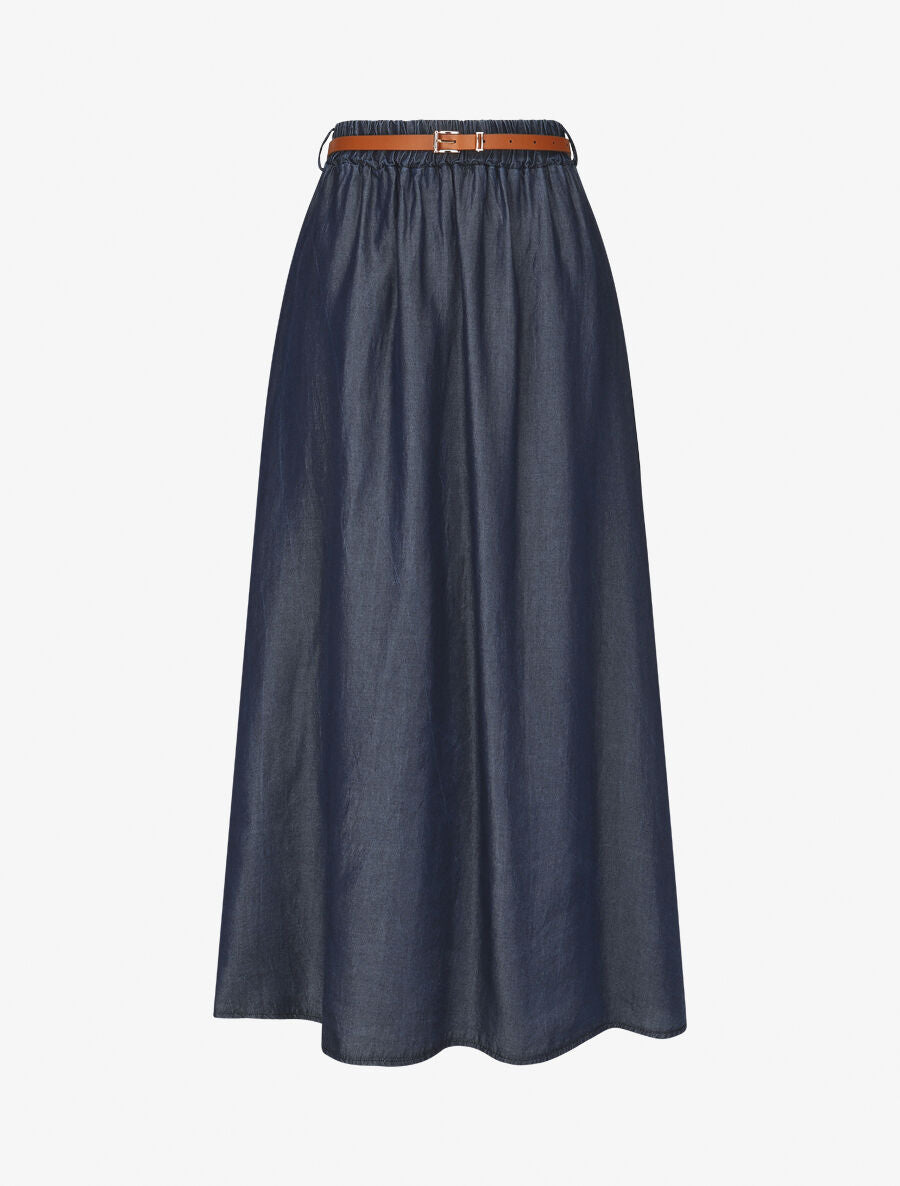 Jupe longue fluide en denim - Bleu foncé - 1