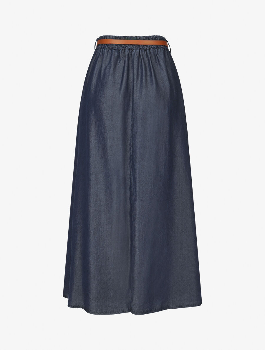 Jupe longue fluide en denim - Bleu foncé - 2