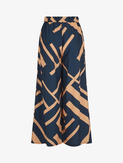 Pantalon ample taille haute motif graphique - Marine - 2