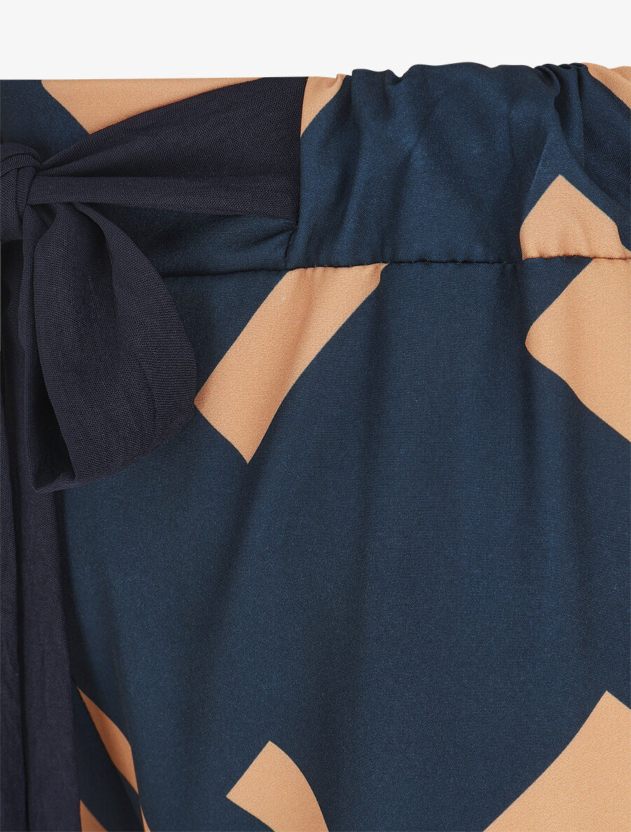 Pantalon ample taille haute motif graphique - Marine - 3