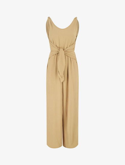 Combinaison ample sans manches à noeud - Beige - 1