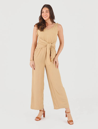 Combinaison ample sans manches à noeud - Beige - 4