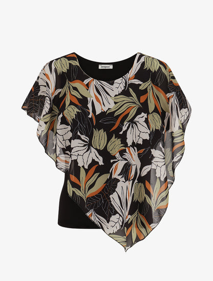 Top superposé stylisé imprimé feuilles - Noir - 1