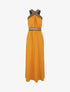 Robe longue unie col américain fantaisie - Moutarde - 5