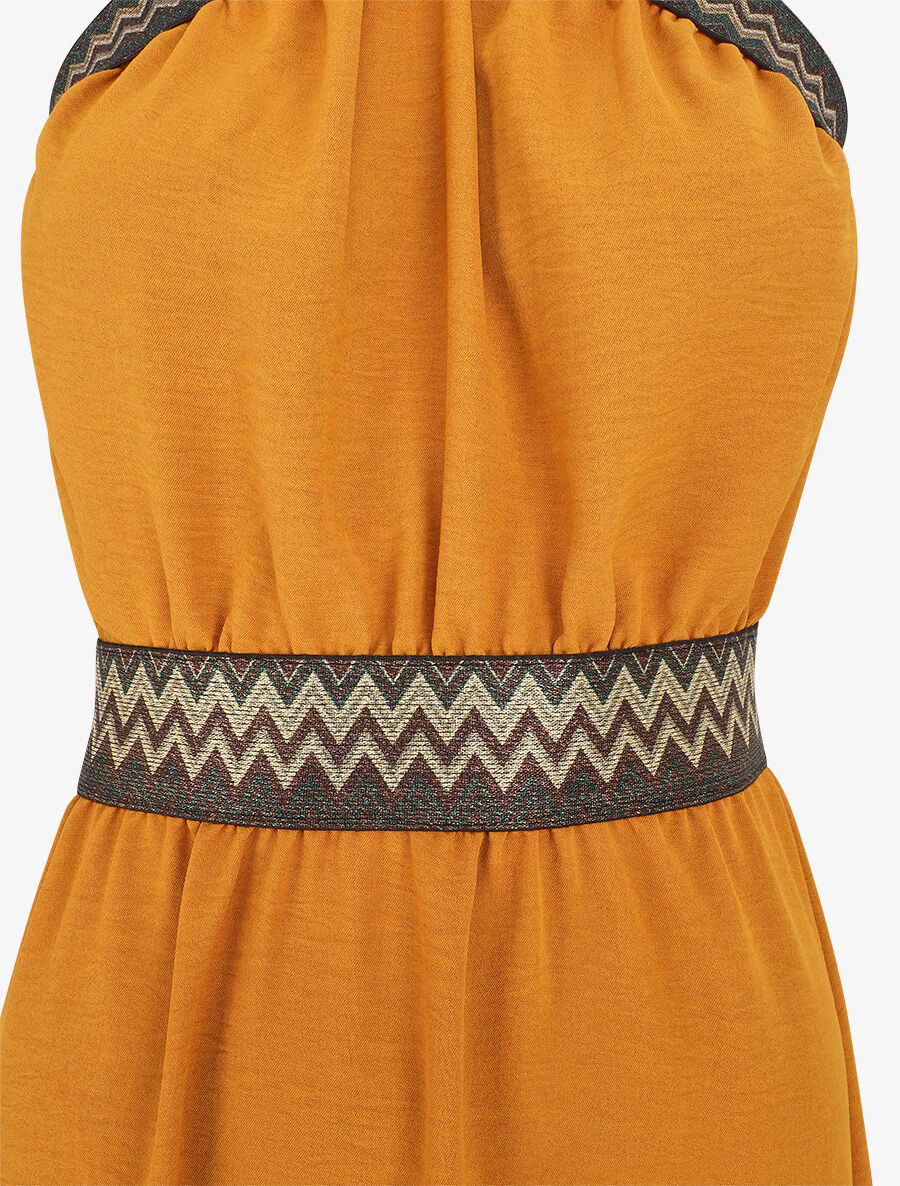 Robe longue unie col américain fantaisie - Moutarde - 3