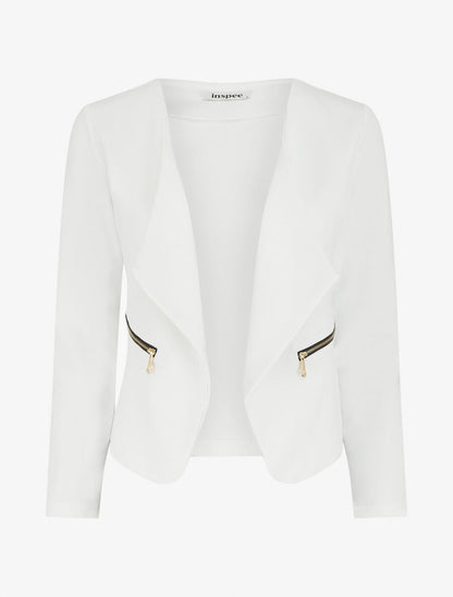 Blazer uni à poches zippées - Blanc - 4