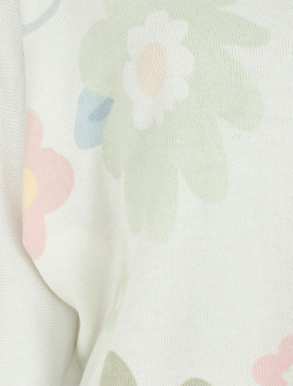 Pull imprimé fleurs à manches chauves-souris - Vert - 3