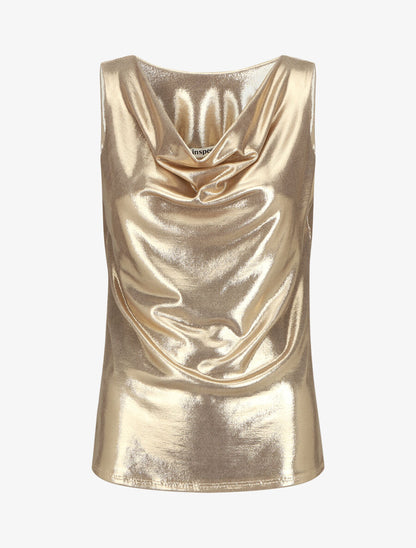 Top holographique ajusté à col bénitier - Beige - 4