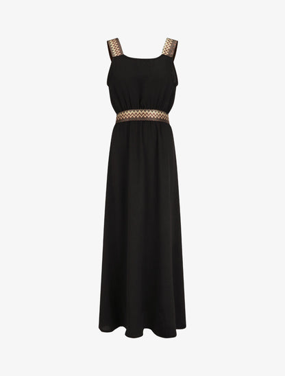 Robe longue unie bretelles fantaisies - Noir - 4
