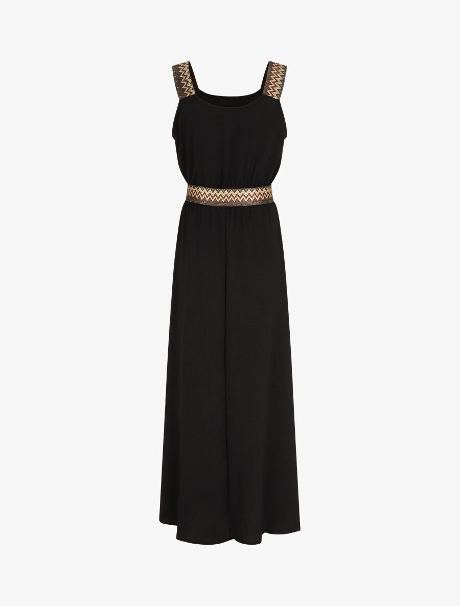 Robe longue unie bretelles fantaisies - Noir - 2