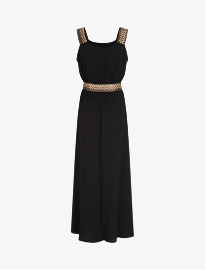 Robe longue unie bretelles fantaisies - Noir - 2