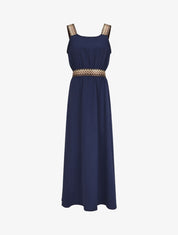 Robe longue unie bretelles fantaisies - Marine - 1