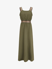 Robe longue unie bretelles fantaisies - Kaki - 1