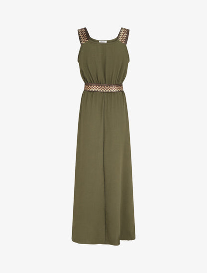 Robe longue unie bretelles fantaisies - Kaki - 2