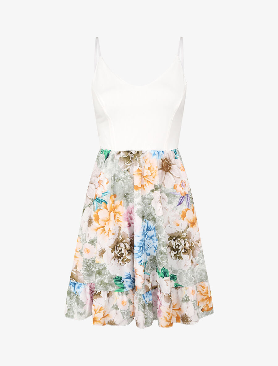 Robe patineuse courte imprimé pivoines - Vert - 1