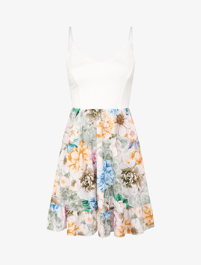 Robe patineuse courte imprimé pivoines - Vert - 1