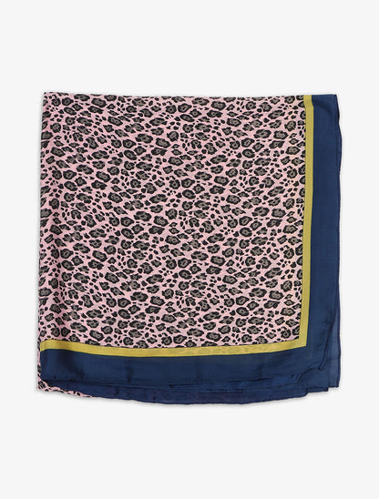 Foulard en soie mélangée imprimé léopard - Bleu - 2