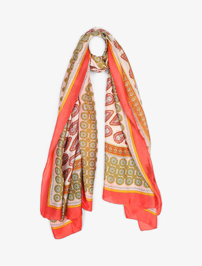 Foulard en soie mélangée imprimé cachemire - Rouge - 4