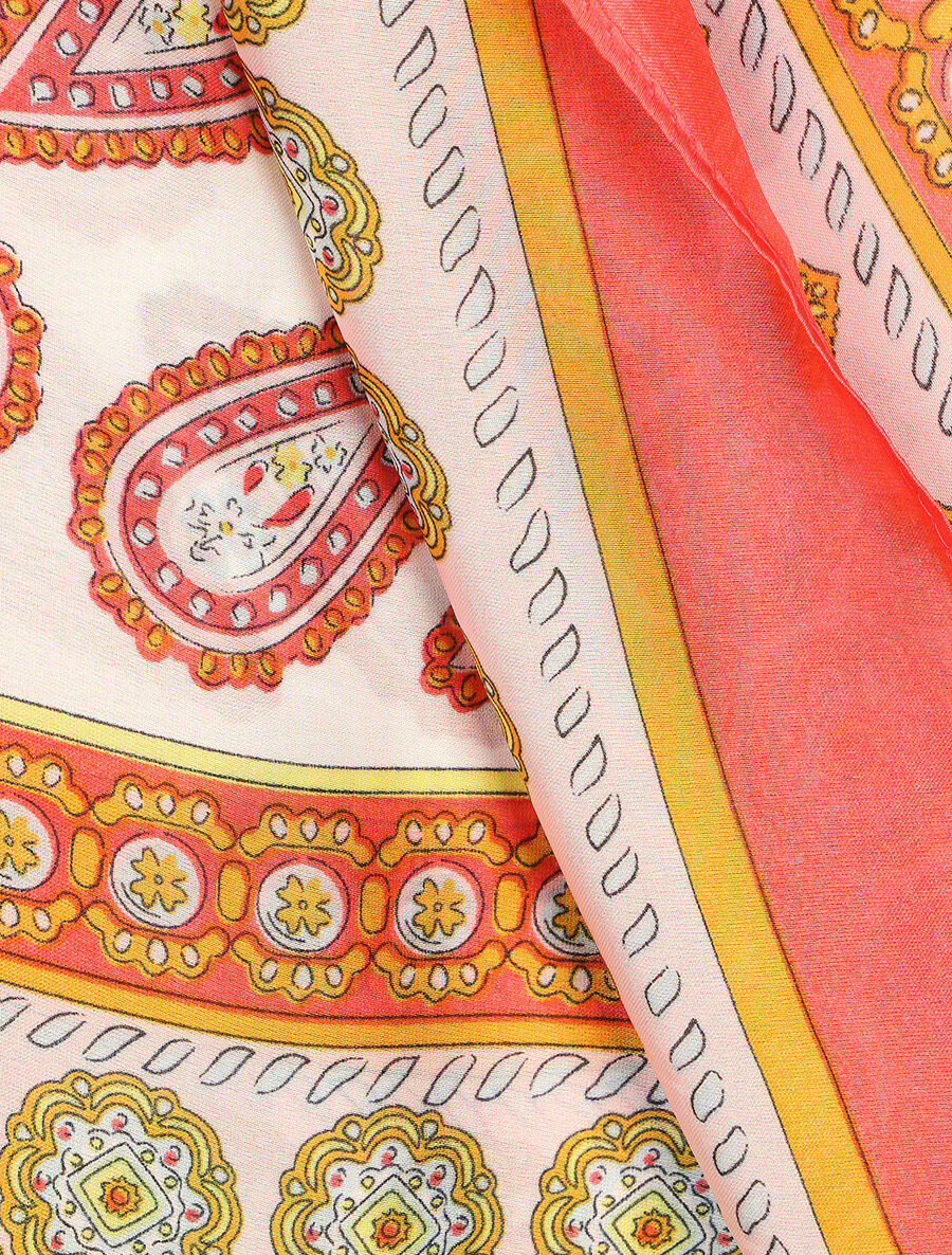 Foulard en soie mélangée imprimé cachemire - Rouge - 3