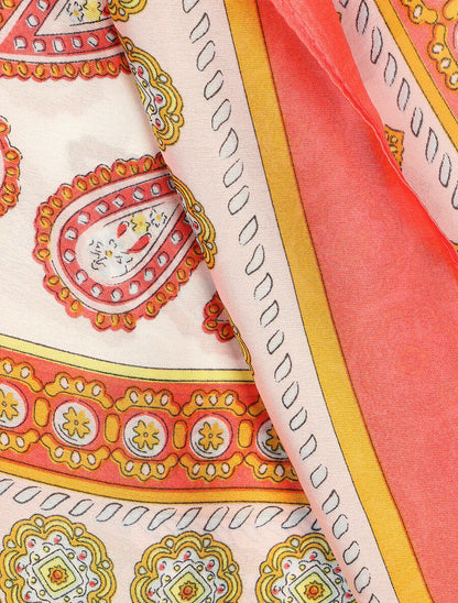 Foulard en soie mélangée imprimé cachemire - Rouge - 3